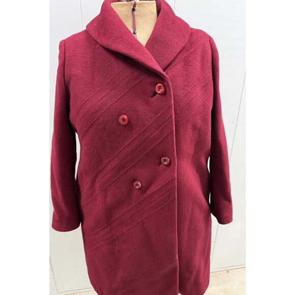Unbranded Jackets & Blazers - Vintage Women’s Red Wool Double-Breasted Coat Size M 1940s Fur Liner
